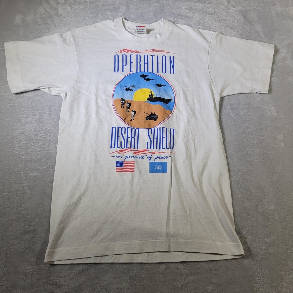 Vintage Desert Shield Shirt‎ Mens M White Fruit Of The Loom Storm Graphic Tee